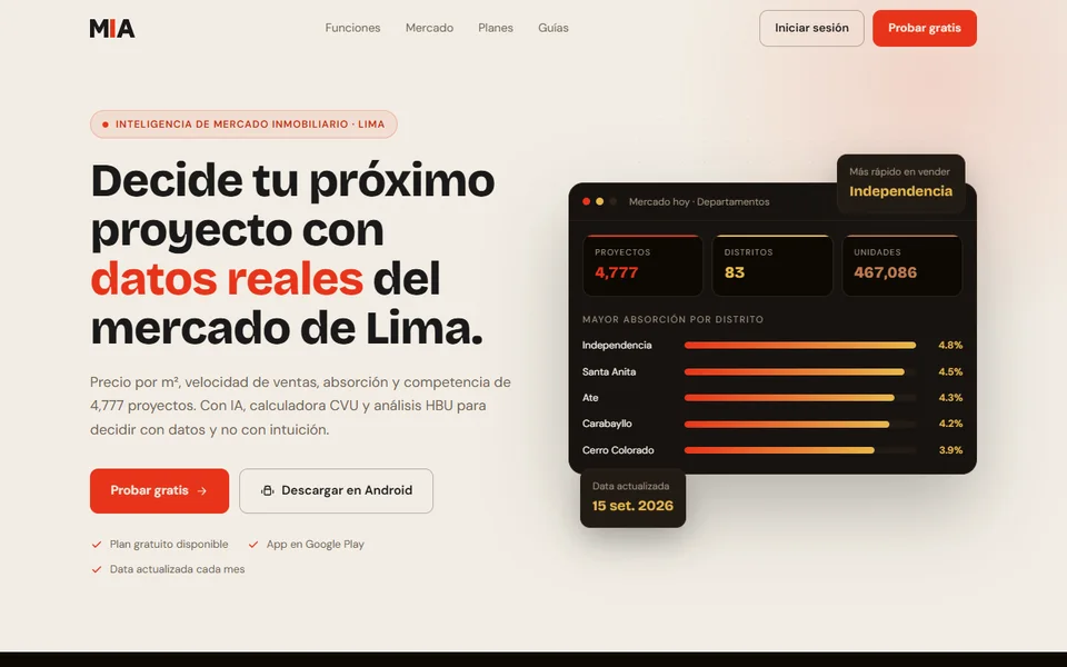 Vista previa de MIA · Inteligencia de mercado inmobiliario